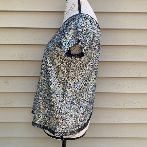 FREE PEOPLE Gray Sequined Short Sleeve Top - Picture 5 of 12